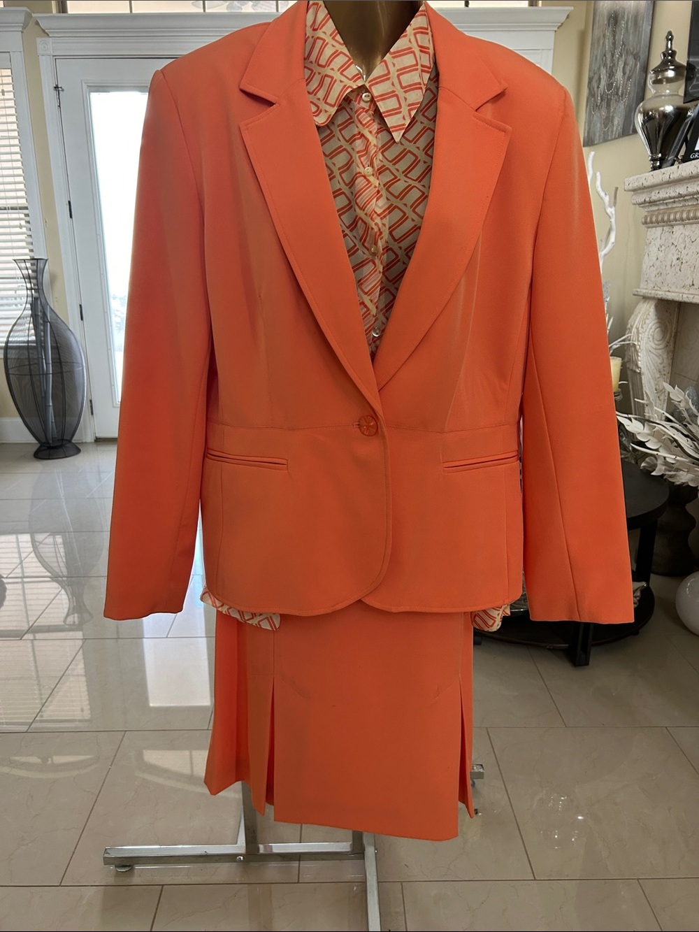Bob Mackie Coral Orange Blazer and Skirt Set